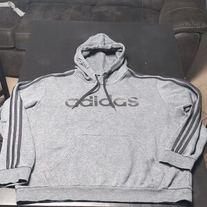 Adidas Heather Gray Hoodie with Black Stripes
